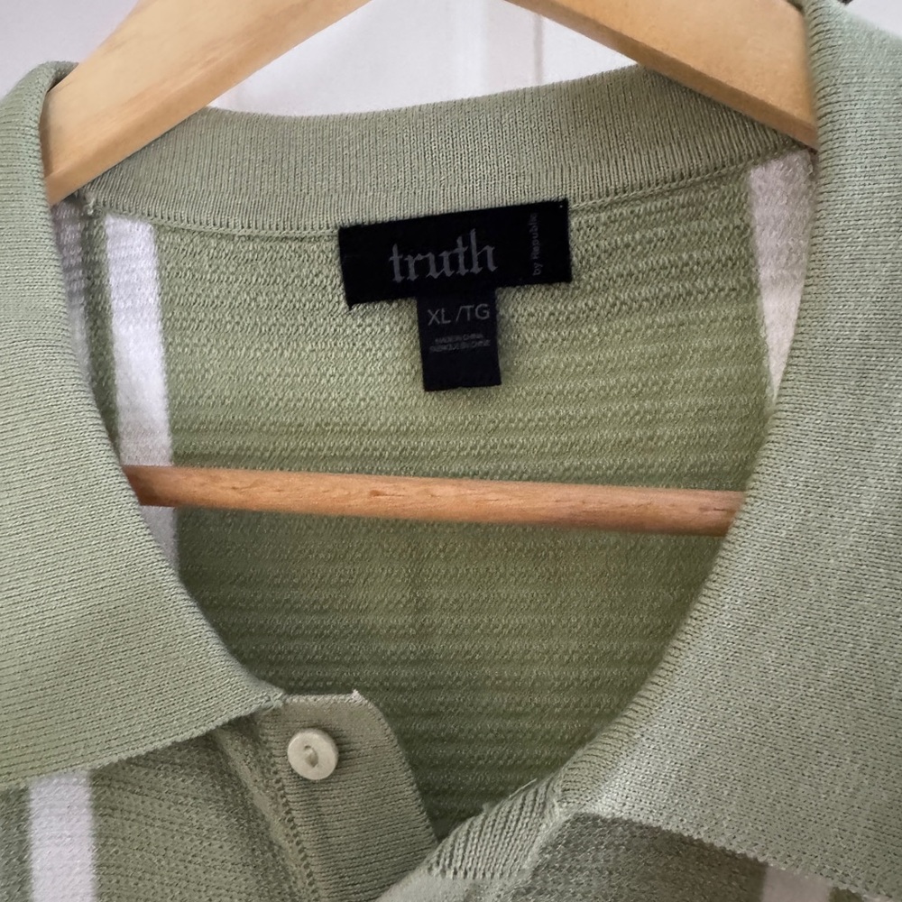 Truth Olive and White Striped S/S Polo Sweater, XL - Picture 3 of 4